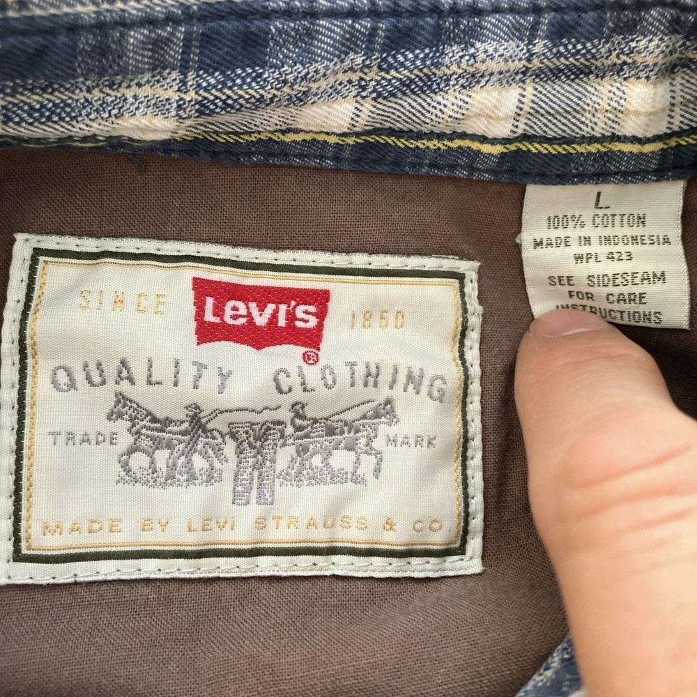 Levis Vintage Flannel Shirt Mens L Plaid Long Sleeve Button‎ Y2K Rockabilly